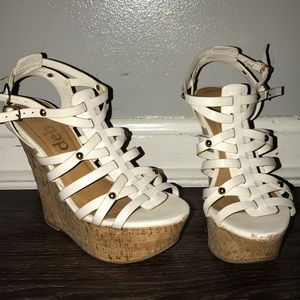 White strappy wedges